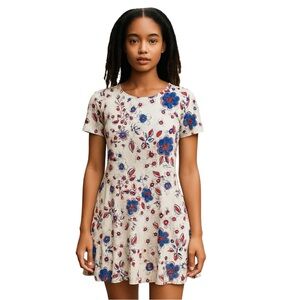 Trending Flowy Banana Republic Grey Floral Pattern, Ruffle Trim Sz 8 Lined